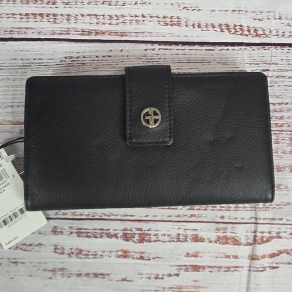 Giani Bernini Black Trifold Wallet with Kiss Lock Closure Basic Minimalist NWT - Picture 1 of 6